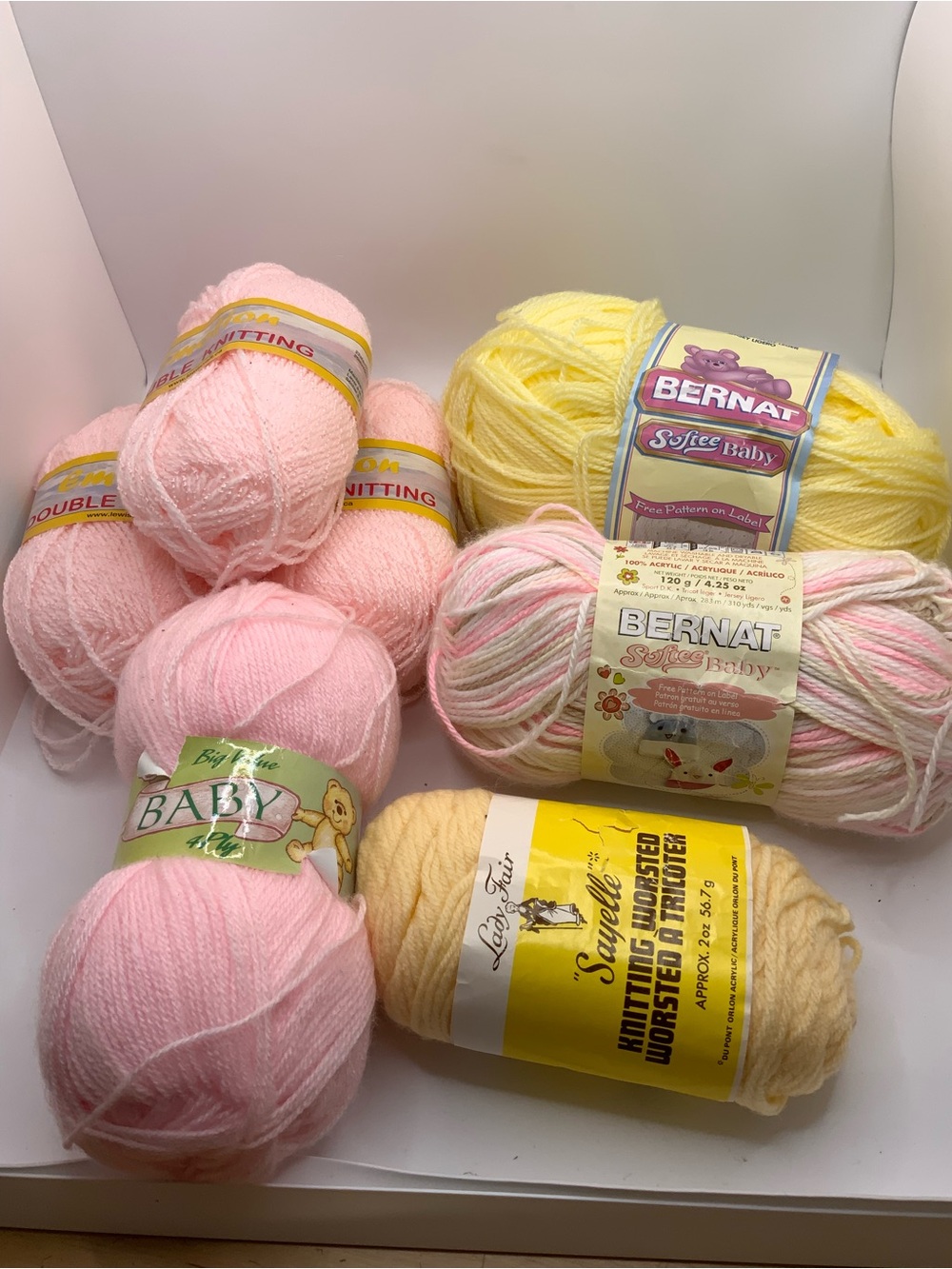 baby yarn lot pink yellow bernat softee emotion lady fair sayelle eaton